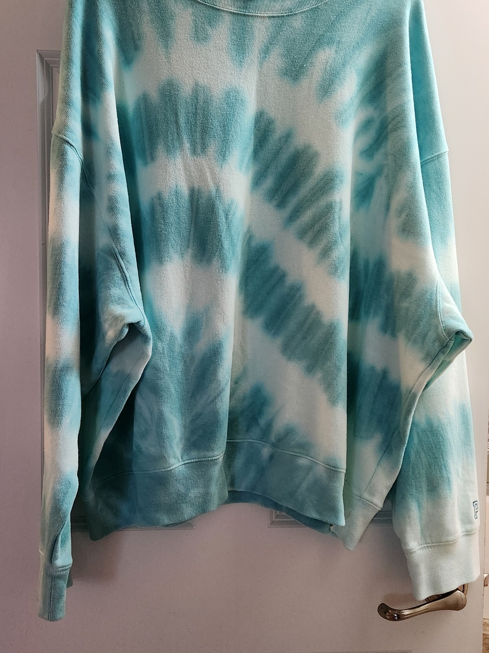 PINK Victoria's Secret Aqua and White Tie-Dye Crewneck Sweat Shirt.